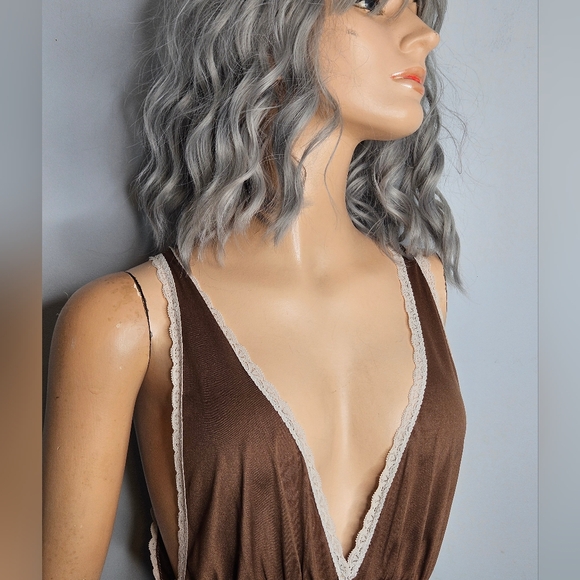 Vintage Handmade Brown Lace V-Neck Nightgown Sz S/M - Picture 3 of 9